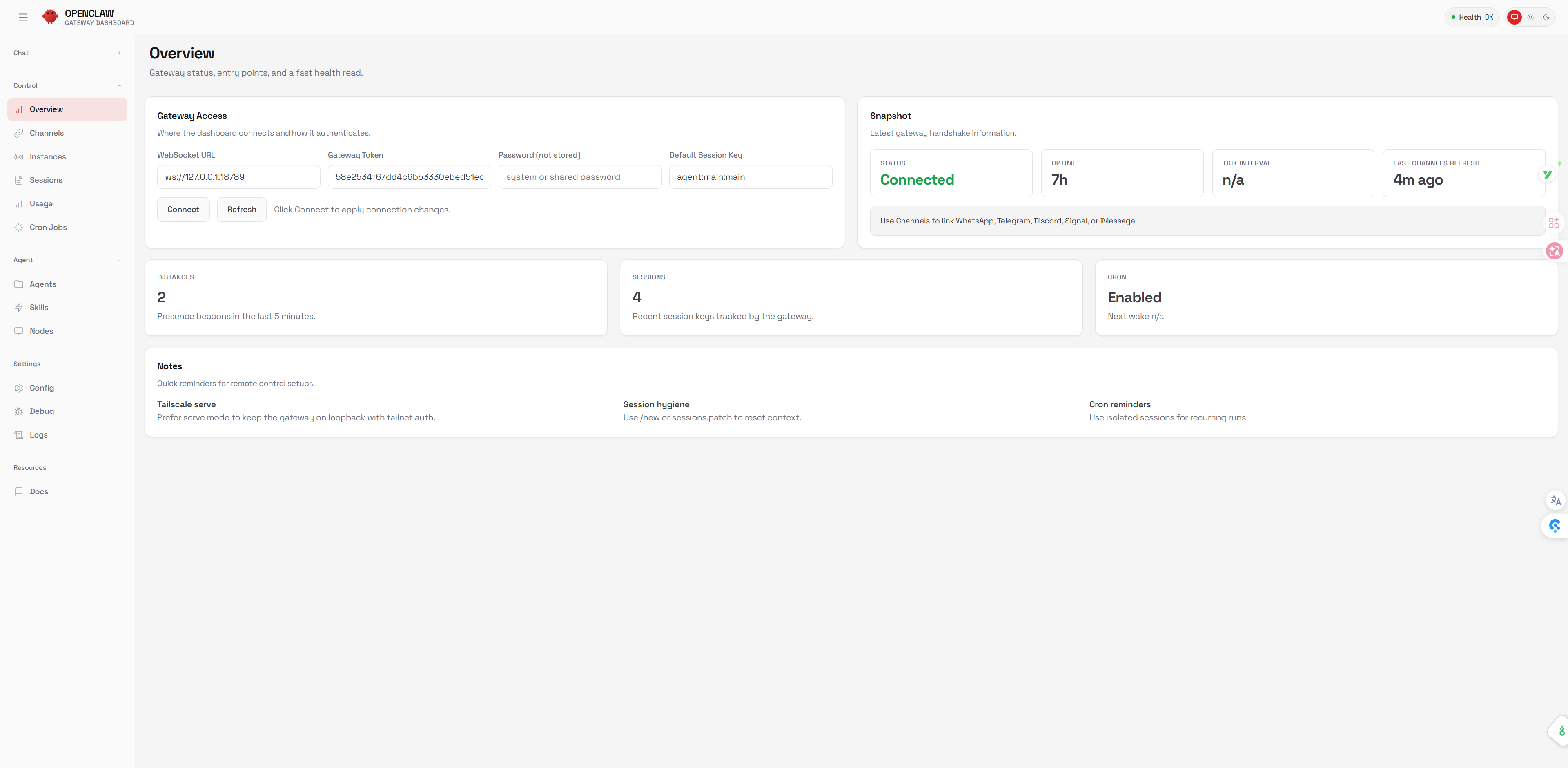 OpenClaw Web Dashboard 全屏界面